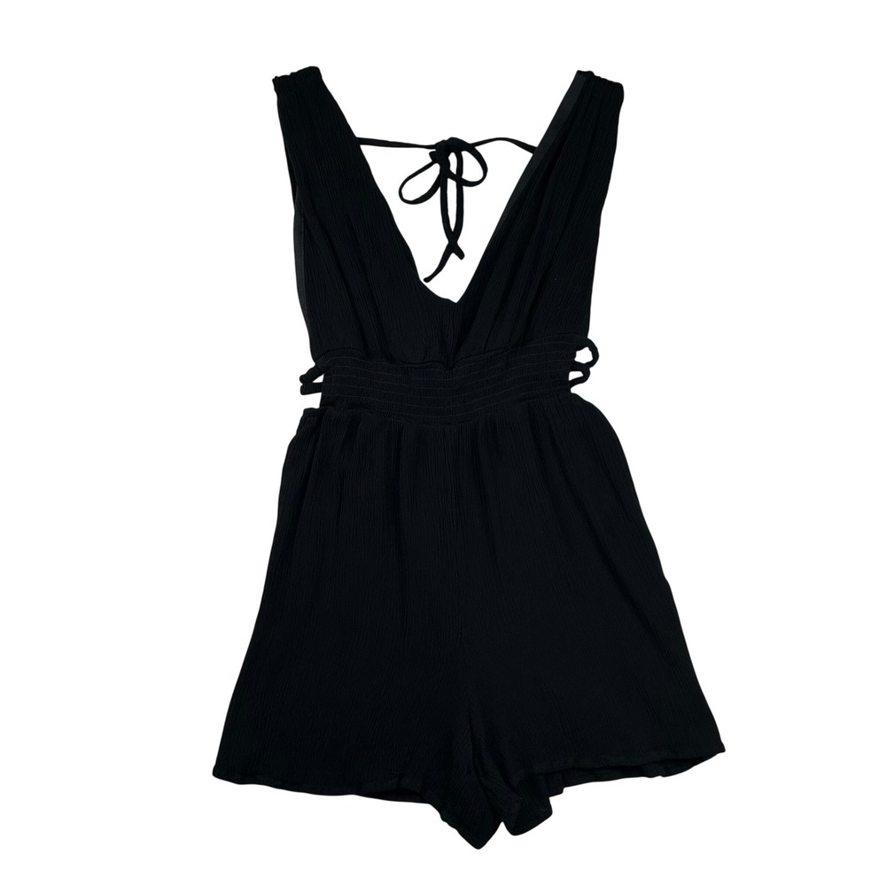 Just Found Womens Black Sleeveless V-Neck Smocked Waist Rayon Romper Small